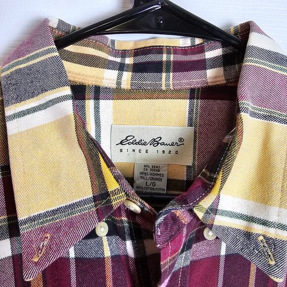 Vintage Eddie Bauer Flannel Button Down Maroon/Yellow-Mens L‎ - Picture 1 of 7